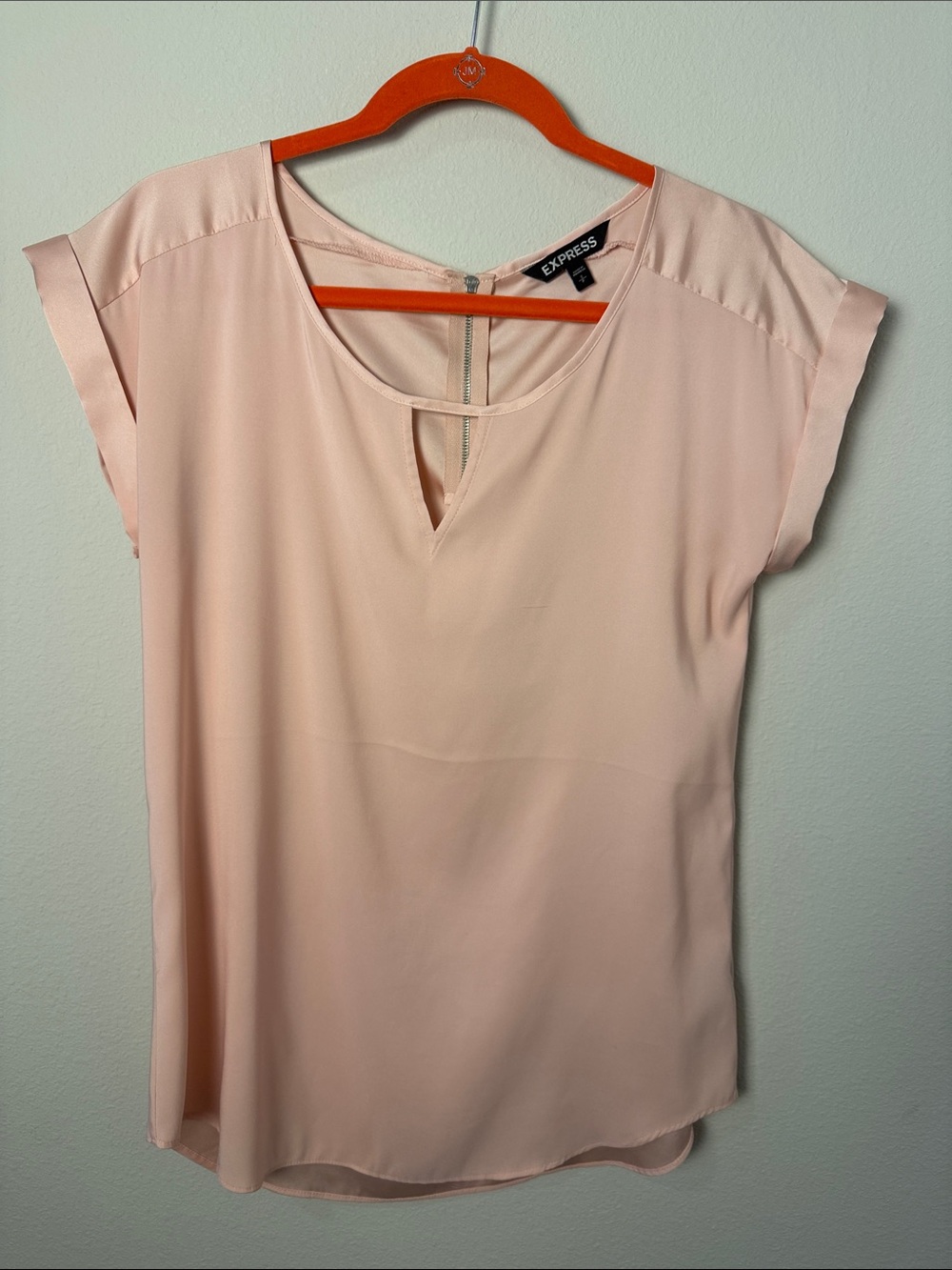 Express Blush Pink Short Sleeve Keyhole Blouse
